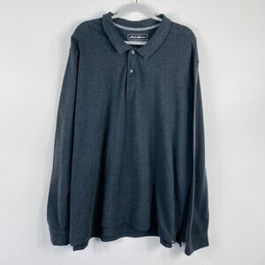 Eddie Bauer Size 2XL Long Sleeve Polo Shirt Gray 100% Cotton